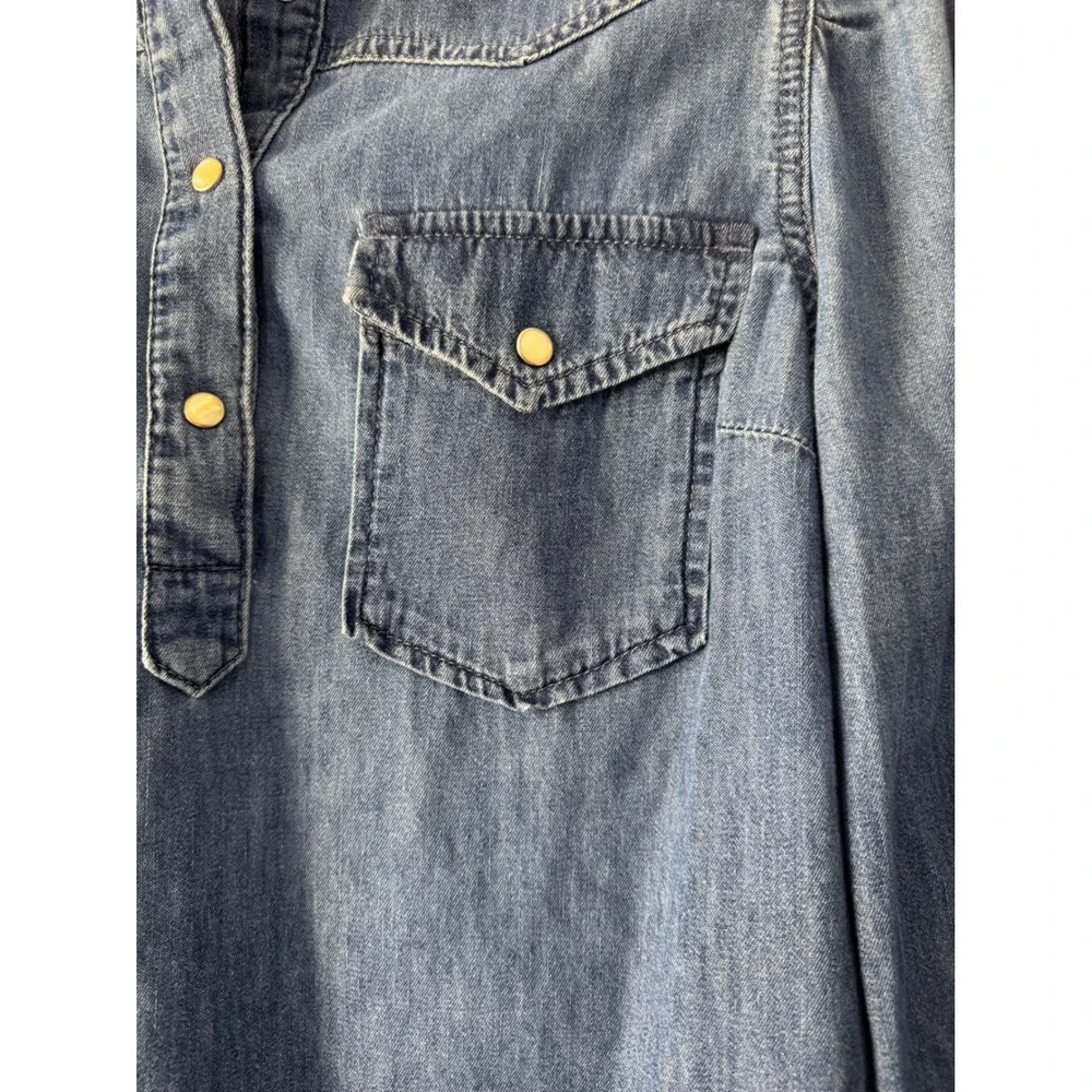 Gap Women Denim Shirt Dress Medium Wash Western Cotton Long Sleeve M Pockets